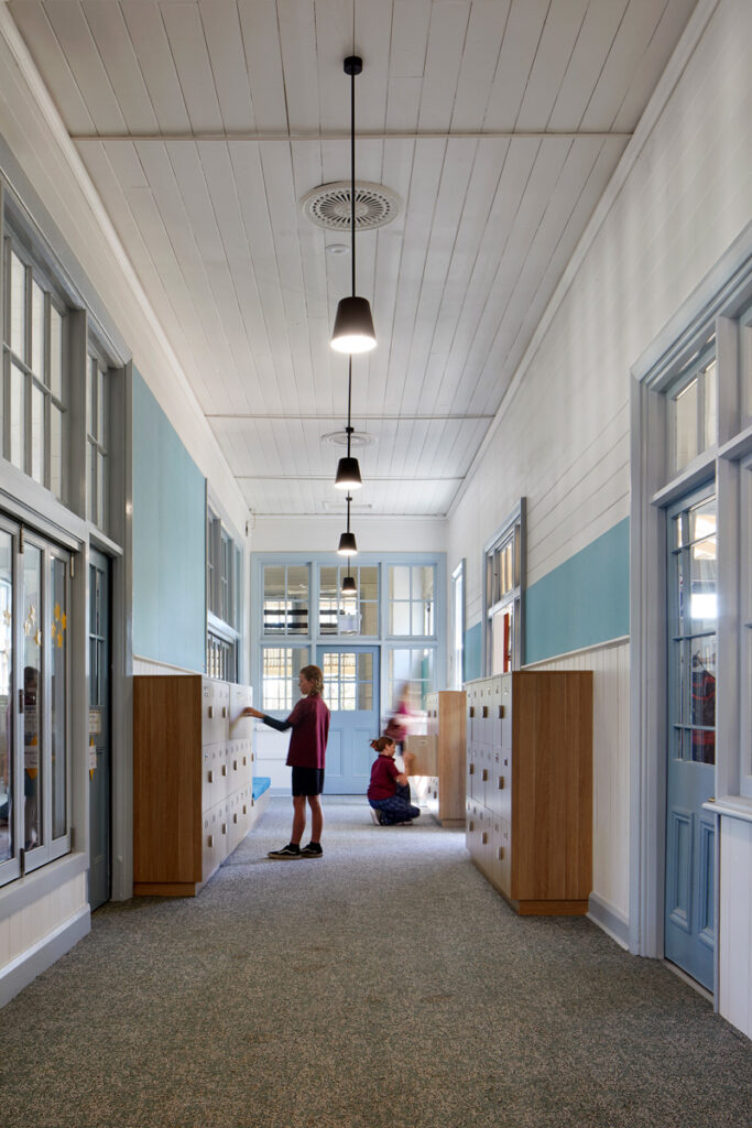 Chewton Primary School corridor bag stores